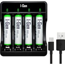 I-Gen G465 4'lü Pil Şarj Aleti + 4 Adet Aaa 650 Mah Şarjlı Ince Kalem Pilli Set