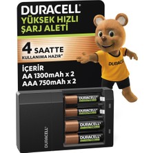 Duracell Cef 14 Pil Şarj Cihazı, 4 Saat (1 Adet) ve Şarj Edilebilir Aa ve Aaa Pil (2'şer Adet)