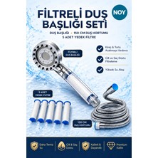NOY Filtreli Duş Başlığı Seti -  Krom Duş Hortumu -5 Yedek Filtre -Kireç ve Klor Önleyici Yüksek Basınçlı Su Arıtmalı