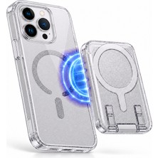 CoverZone iPhone 14 ile Uyumlu Glitzora Simli Kılıf ve Manyetik Kartlık Seti, Magsafe ile Uyumlu, Çıkarılabilir Kartlık, Yükseltilmiş Kamera Koruma, Çizik Koruması, Silikon Gri