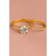 Crystal Diamond Zirconia Muhteşem Parlaklıkta 0.75 Karat Tektaş ve Tamtur Yüzük