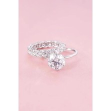 Crystal Diamond Zirconia Kadın 3 Karat Tektaş ve 2 Karat Tamtur Yüzük