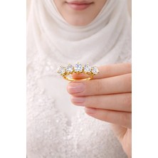 Crystal Diamond Zirconia 14 Ayar Altın Kaplama Beştaş Yüzük, Evlilik Teklifi Yüzüğü, ( Kararmaz)