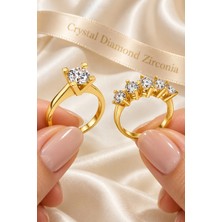 Crystal Diamond Zirconia Aaa Kalite 1 Karat V Model Tektaş ve 2 Karat Beştaş Yüzük