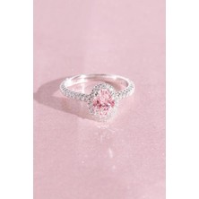 Crystal Diamond Zirconia Pembe Oval 1 Karat Tektaş Yüzük