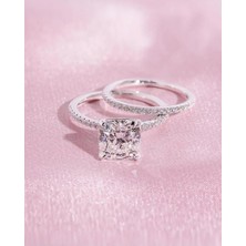 Crystal Diamond Zirconia 2 Karat Kare Radyant Tektaş ve Tamtur Yüzük