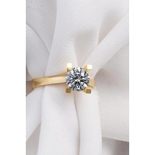 Crystal Diamond Zirconia Işıklı Kutuda V Model Tektaş Yüzük