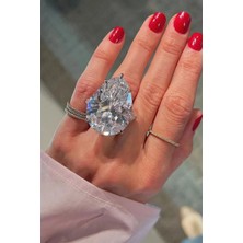 Crystal Diamond Zirconia 14 Ayar Altın Devasa Damla Tektaş Yüzük