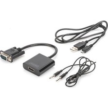 Digitus DA-70473 VGA  -  HDMI Çevirici + Ses (3.5mm), Full Hd (1080P), Kablolu, 15 Cm, Siyah Renk
