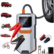 Tr ST-9657 8000 Mah Taşınabilir Araç Akü Şarj Cihazı, Işıklı Hava Kompresörü, Powerbank
