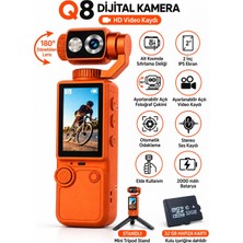 Atlt Atlantis Q8 Dijital Mini Tripod Standlı 32 GB Hafıza Kartlı Kamera Hd Video Kaydı Fotoğraf Çekimi Vlog Çekimi 180 Derece Dönebilen Lens 2.0 Inç Ekran 2000MAH Batarya Aksiyon Kamerası Otomatik Odaklanma
