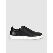 Cabani Hakiki Deri Siyah Beyaz Taban Bağcıksız Erkek Sneaker Ayakkabı