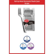 Roll-Up Metal Görünümlü Plastik Çatal 18 Adet