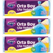 Parex 3'lü Güçlü Orta Boy Çöp Torbası Kokusuz Beyaz Renk 55x60 cm Kullanım İçin İdeal