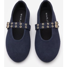 Marjin Kadın Çift Bantlı Troklu Günlük Babet Bekosa Lacivert Süet