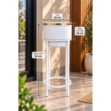 Umya Concept Beyaz Gold Detaylı Metal Ayaklı Saksı Standı – Modern Dekoratif Çiçeklik, 62 cm