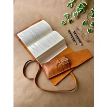 Happy Trend El Yapımı Hakiki Deri Kitap Kılıfı - Kalemlik Seti (Camel, A5)