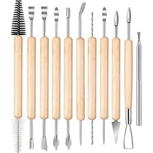 Happy Trend Kil Çömlek Şekillendirici Ahşap Saplı 11 Parça 1 Paket Seramik Modelaj Oyma ve Temizleme Seti