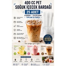 Owersea 400 cc Plastik Pet Soğuk Kahve Limonata Milkshake Bardağı 25 Adet Klips Kapaklı Bardak