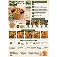 Owersea 1300 cc Kraft Bowl Salata Diyet Kasesi Kapaklı 10 Adet Büyük Boy Yuvarlak Karton Şeffaf Kapaklı 43