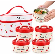 Şanal Valkyrie 4 Katlı Kirazlı Yemek Termosu 2040 ml 304 Paslanmaz Çelik Lunch Box Isı Yalıtımlı Çantalı