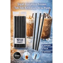 Optimex Siyah Körüksüz Frozen Pipet 10’lu – Tek Tek Ambalajlı, Geniş Uzun Pipet, Soğuk & Frozen Içecek Için