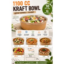 Owersea 1100 cc Kraft Bowl Salata Diyet Kasesi Kapaklı 10 Adet Büyük Boy Yuvarlak Karton Şeffaf Kapaklı 37