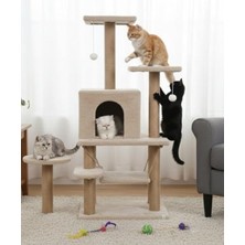 Şanal Reyo Pet Y01 Kedi Tırmalama Oyun Evi Salıncaklı Yuvalı Lüks Bej