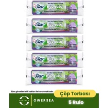 Owersea Star Büzgülü Çöp Torbası / Poşeti - Orta Boy 55X60 - Lavanta Kokulu - 5 Rulo = 50' Li
