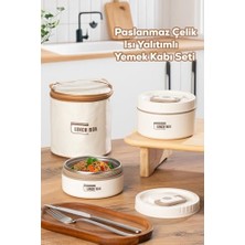 Şanal Porsima Isı Yalıtımlı Çanta Paslanmaz Çelik Vakumlu Yemek Termosu Beslenme Kutusu Lunch Box Sefer Tası Bej