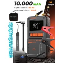Şanal Şarjlı Akü Takviye Cihazı Pompa Powerbank El Feneri Oto Kompresör 12.000MAH Anahtarlık-Çanta Hediye