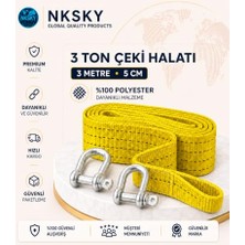 Şanal 3 Ton Araç Çekme Halatı 3 Metre 5 cm Genişlik Güçlendirilmiş Uçlu Oto Çeki Halatı (Sarı)