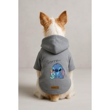 Şanal Baskılı Içi Polarlı Köpek ve Kedi Kıyafeti & Elbisesi - Gri Renk Kapüşonlu Hoodie BFB4E S