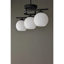 Şanal Fer Avize Fuji Modern Dekoratif Siyah Renk Beyaz Camlı Salon - Mutfak - Yatak Odası 3 Lü Avize
