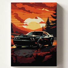 Şanal Sayılarla Boyama Tuval Hobi Seti, Siyah Dodges Temalı Fırça ve Boya Dahil Set (Çıtalı) 40X50 Cm, Kendin Yap Sayılarla Tuval Boya Kiti (Kasnaklı)