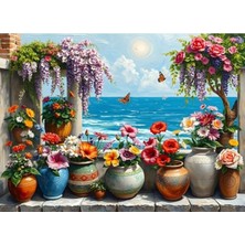 Şanal Çiçekli Balkondan Deniz Manzarası Temalı 1000 Parça Puzzle