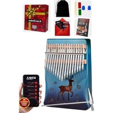 Şanal Hakiki Ağaçtan Üretilmiş, Geyik Desenli 17 Tuşlu Kalimba