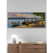 Simurg Sanatevi Salacak'ta Balıkçıları Yağlı Boya Tablosu - Tuval Üzerine El Yapımı - 150 x 60 cm