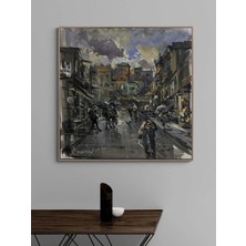 Simurg Sanatevi Sokakta Zamanın Akışı Yağlı Boya Tablosu - Tuval Üzerine El Yapımı - 100 x 100 cm