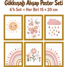 212toyzz 6'lı Ahşap Bohem Renkli Gökkuşağı Tasarımlı Çocuk ve Bebek Odası Çerçevesiz Poster Seti 15X2O cm