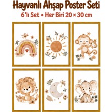 212toyzz 6'lı Ahşap Bohem Renkli Hayvan Tasarımlı Çocuk ve Bebek Odası Çerçevesiz Poster Seti 20X30 cm