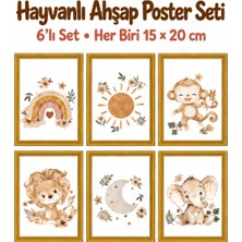 212toyzz 6'lı Ahşap Bohem Renkli Hayvan Tasarımlı Çocuk ve Bebek Odası Çerçevesiz Poster Seti 15X2O cm