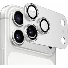 Universal Ceptecepnet iPhone 17 Pro Max ile Uyumlu Kamera Lens Koruyucu Taşlı Kamera Koruma Aparatı, Parlak Kristal Detaylı Lens Koruma Kapağı, Çizilme ve Darbelere Karşı Koruyucu Gümüş