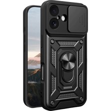 Universal iPhone 17 ile Uyumlu Apple Kılıf Kamera Korumalı Sürgülü Yüzüklü Armor Military Tank Kızaklı Sert Silikon Kapak