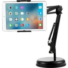 Universal Masaüstü Telefon ve Tablet Tutucu 19CM Ayak Çap Uzunluğu Ayarlanabilir Kollu Geniş Tablalı, Pvc + Metal Malzeme 360 Derece Dönebilen Masaüstü Telefon ve Tablet Tutucu - Y01