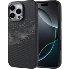 Universal iPhone 16 Pro Max Uyumlu Magsafe ile Uyumlu Şarj Özellikli Karbon Fiber Tasarımlı, Vave Kapak - Gri