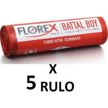 Florex Tıbbi Atık Baskılı Battal Boy ( 72x95 cm ) Çöp Poşeti 5 Rulo 10*5=50