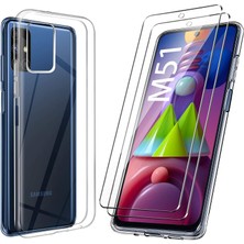 Universal Samsung M51 Crystal Şeffaf Silikon + Cam Ekran Koruyucu 2 Adet