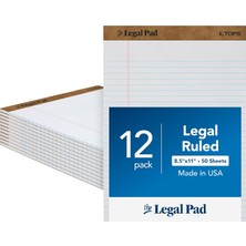 Universal 8,5 x 11 Yasal Ped, 12'li Paket, The Legal Pad Markası, Geniş Çizgili, Beyaz Kağıt, Yazı Defteri Başına 50 Yaprak, Abd'de Üretilmiştir (7533)