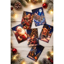 Universal 6lı Simli Yılbaşı Kartpostal Seti - Noel Baba (Kendinden Simli, Not Yazılabilir)